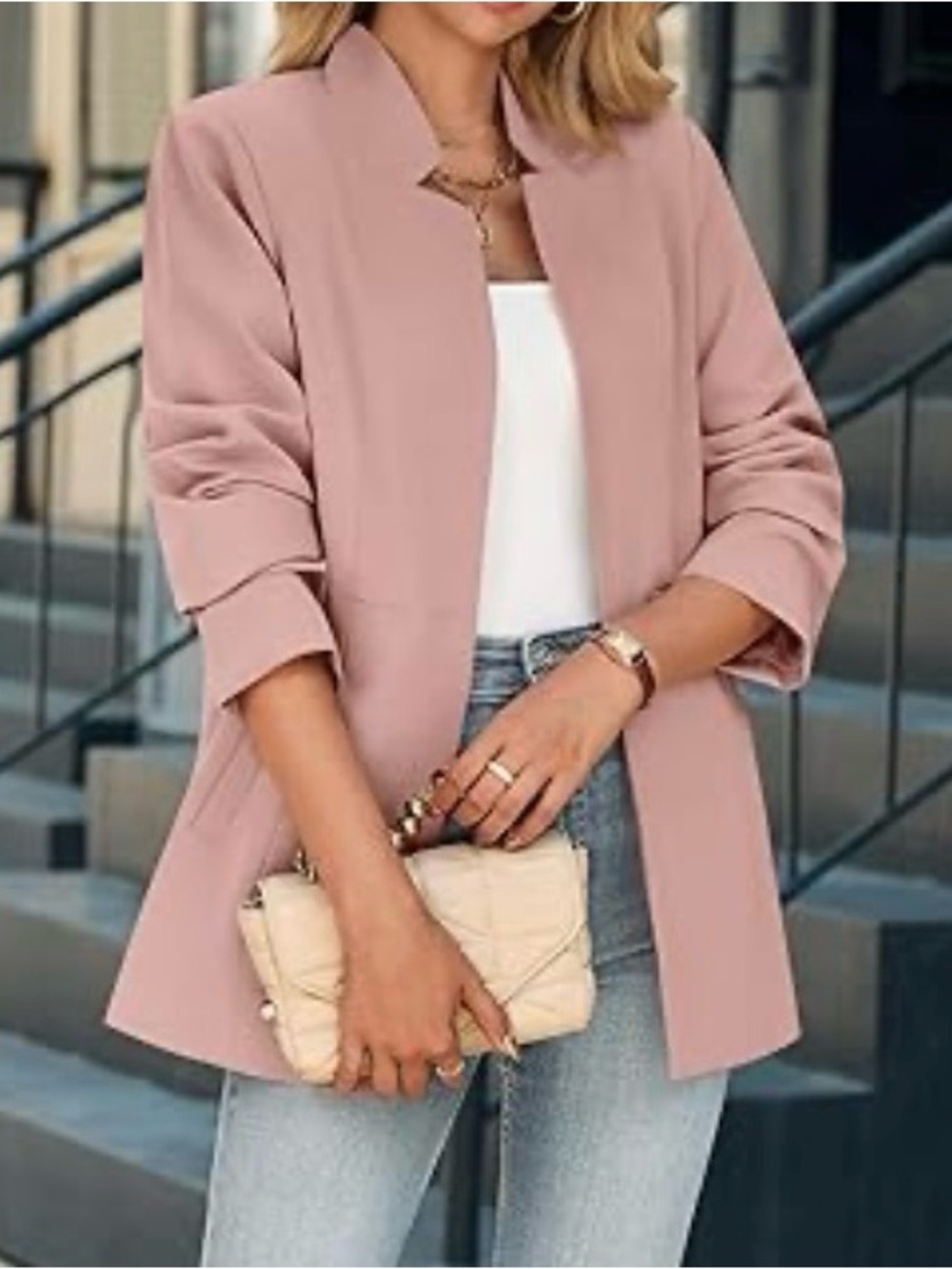 Women’s Dusty Rose Open-Front Blazer Jacket - Picture 3 of 8
